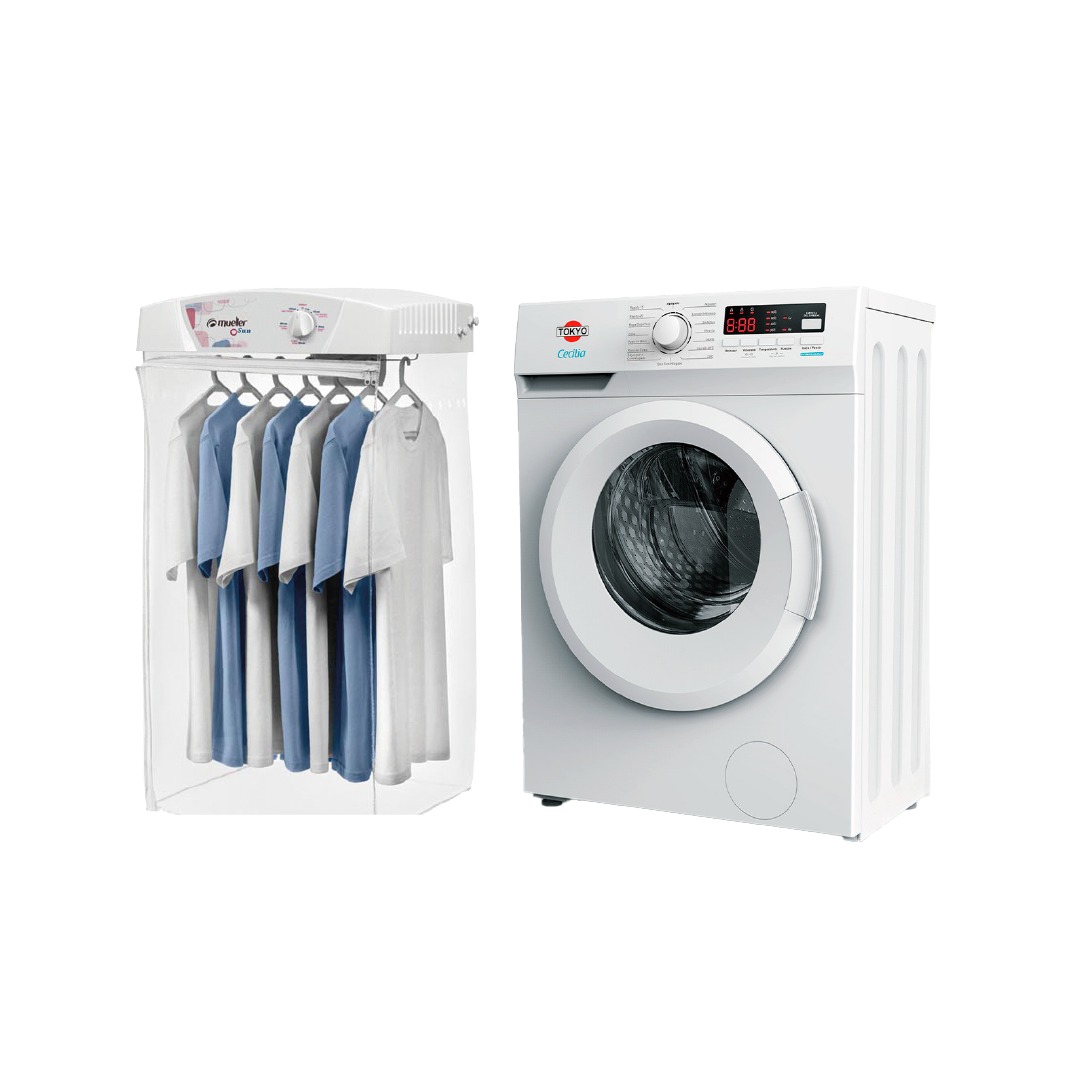 Lavarropa Automático Tokyo Cecilia 6Kg Clean Mas Slim 1000rpm + Secarropas Colgante Mueller Sun 8kg 6 Perchas 4 Ciclos