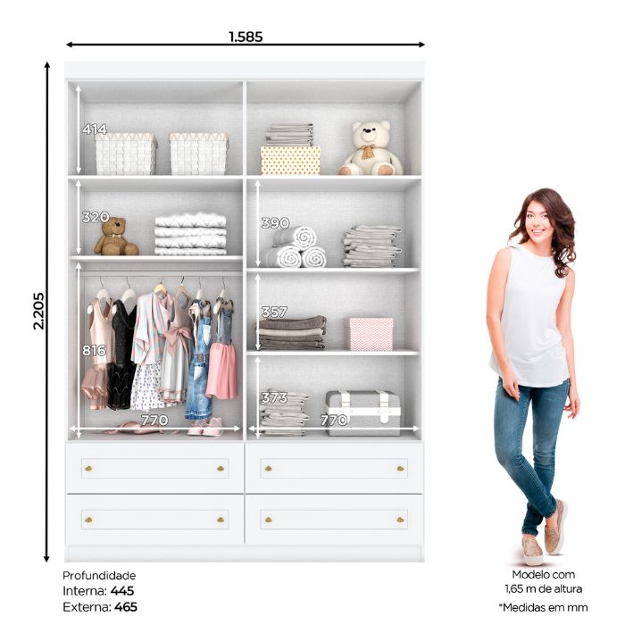 Ropero de 4 Puertas 4 Cajones Americano | Henn Blanco HP