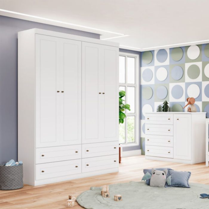 Ropero de 4 Puertas 4 Cajones Americano | Henn Blanco HP