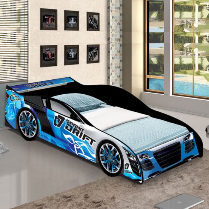 Cama Infantil Auto Drift J&A Negro | Azul Hecho en MDF
