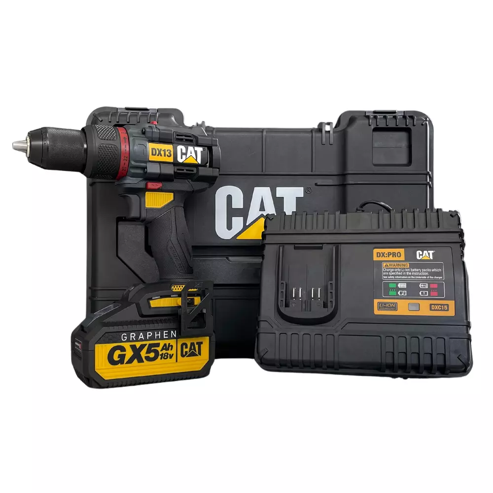 CAT Taladro C/Percutor 13mm 80Nm BRUSHLESS 2 Baterías 4Ah C/Cargador