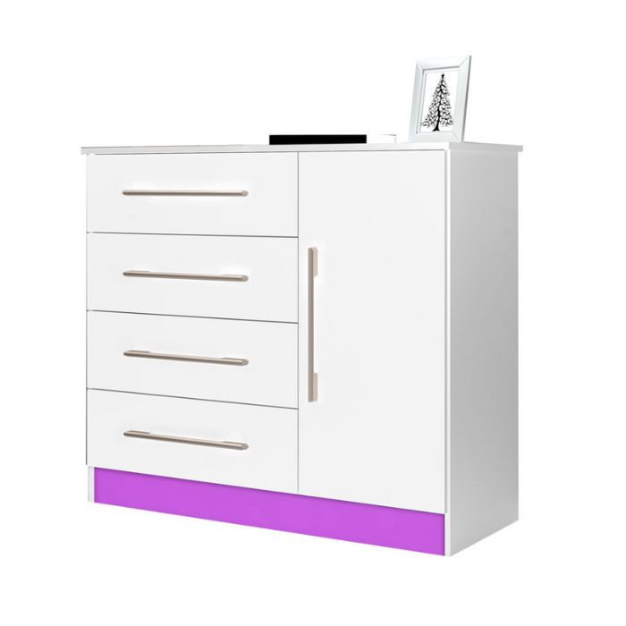 Cómoda Multiuso 1 Puerta 4 Cajones J&A Malibu New Blanco | Blanco Lila Flex