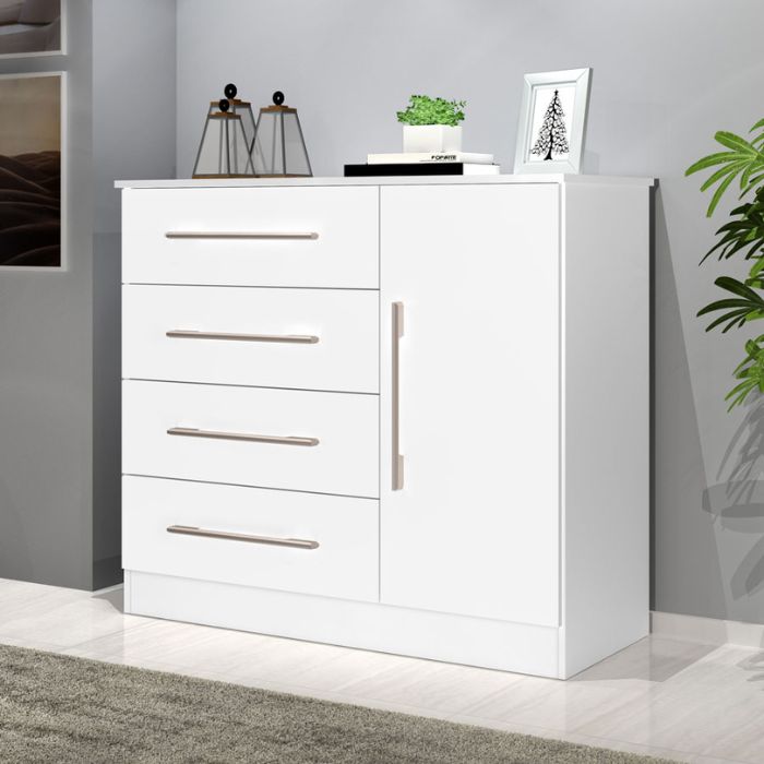 Cómoda Multiuso 1 Puerta 4 Cajones J&A Malibu New Blanco | Blanco Lila Flex