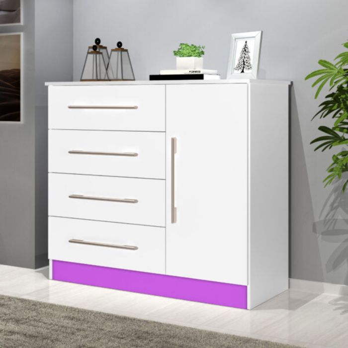 Cómoda Multiuso 1 Puerta 4 Cajones J&A Malibu New Blanco | Blanco Lila Flex