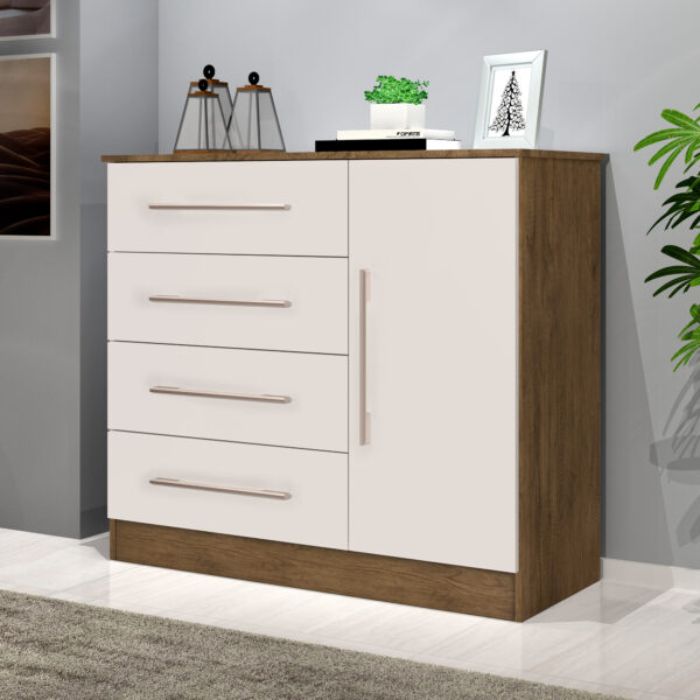 Cómoda Multiuso 1 Puerta 4 Cajones J&A Malibu New Jequitiba | Off White