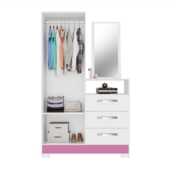 Cómoda Multiuso 2 Puertas 3 Cajones Notavel NT5165 con Espejo Blanco | Rosa
