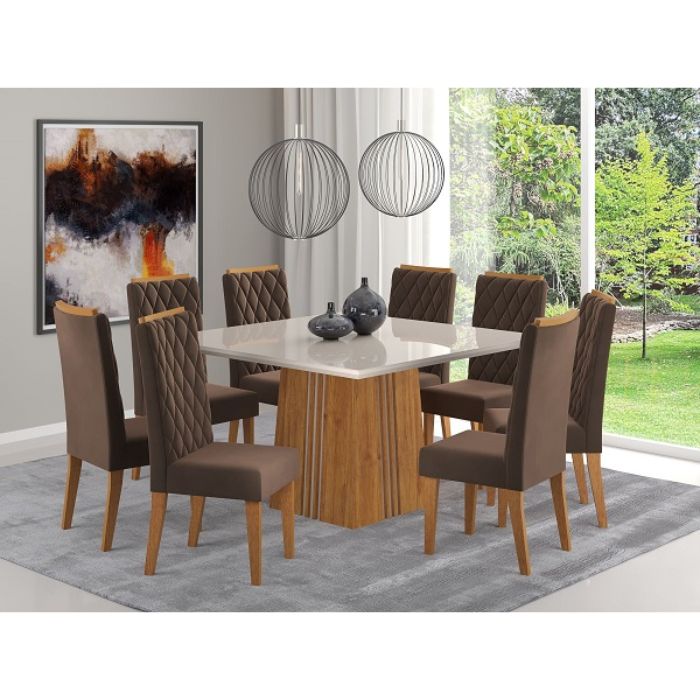 Juego de Comedor Rubi 8 Sillas Mesada vidrio templado MDF/MDP