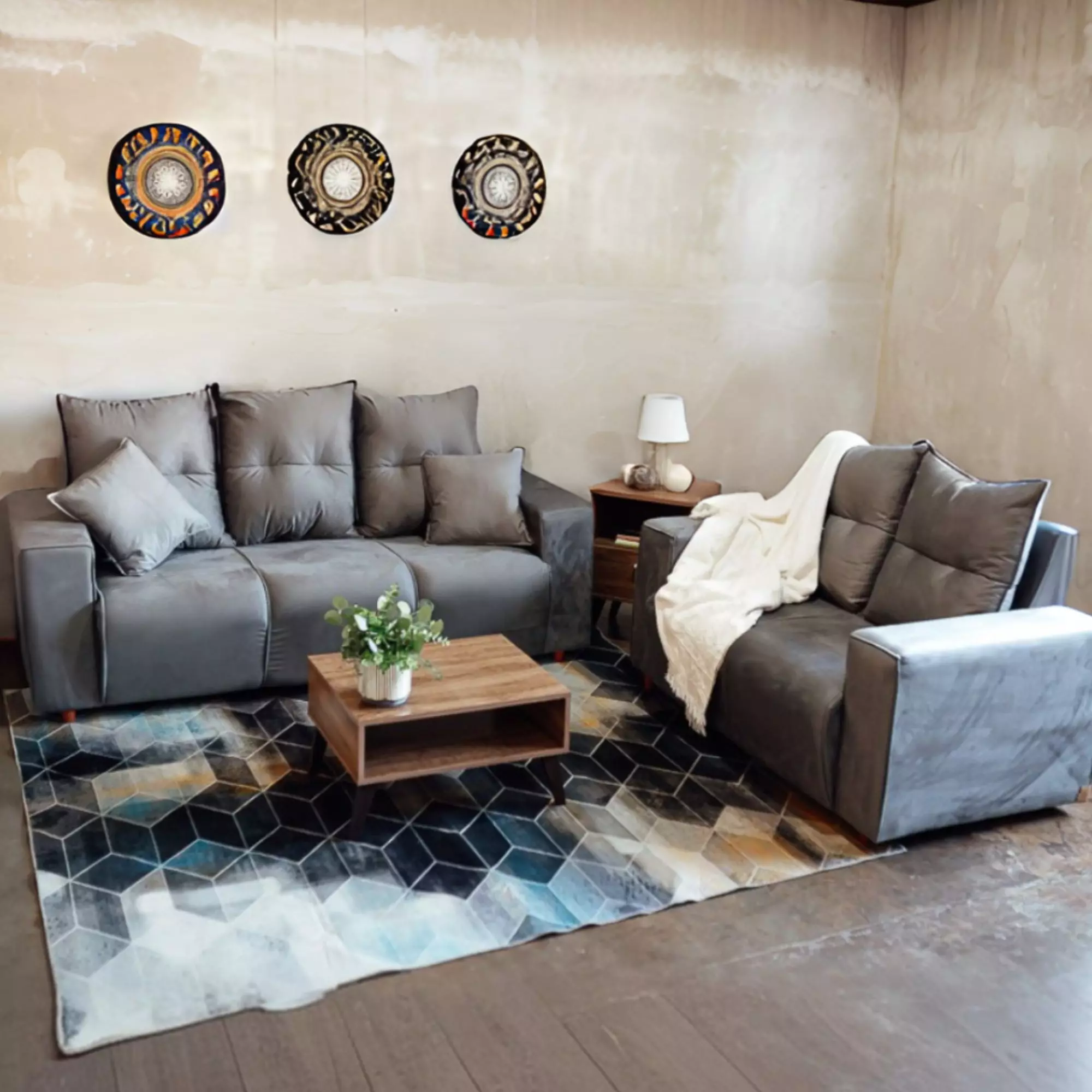 Juego De Living Movelmax Aleli 3-2 Lugares Gris + 2 Almohadas