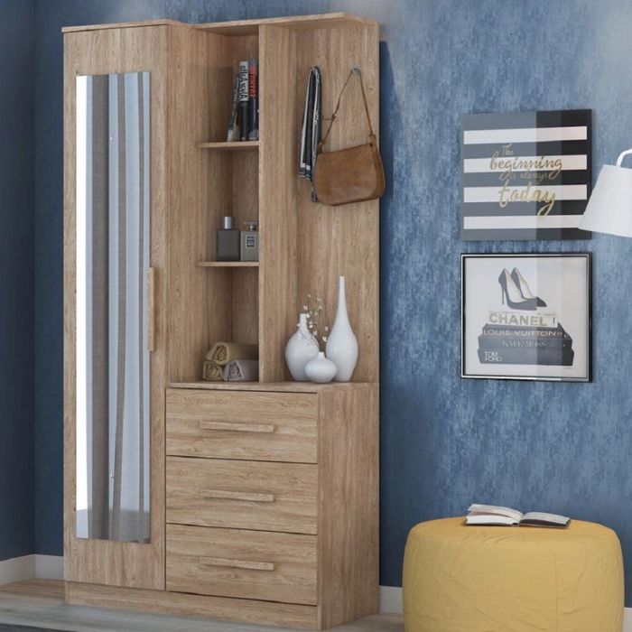 Mueble Multiuso 1 Puerta 3 Cajones Brisa Nogal Touch MDF