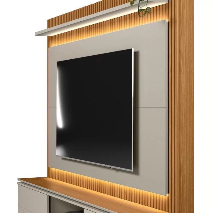 Rack para TV con Panel 2 Puertas MDP/MDF Nature Off white Guararapes