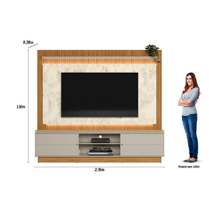 Rack para TV con Panel 2 Puertas MDP/MDF Nature Off white Guararapes
