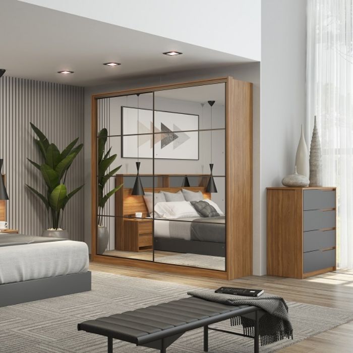 Ropero de 2 Puertas con Espejo 3 Cajones Internos Belga