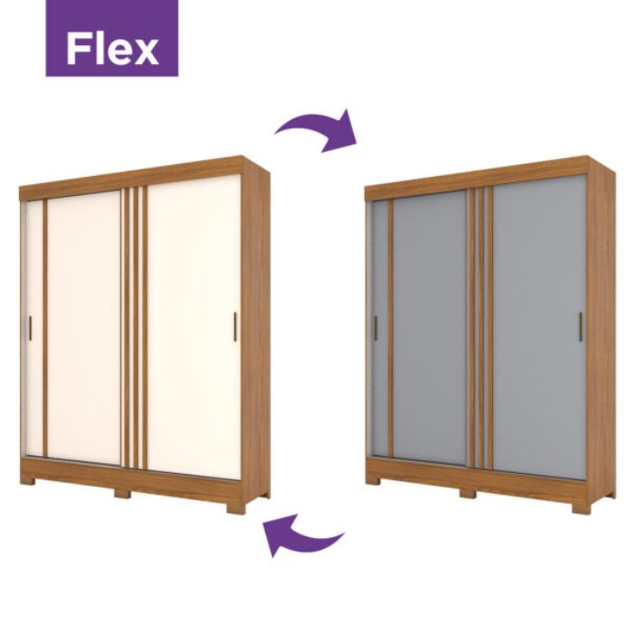 Ropero de 2 Puertas Corredizas con Espejo B353 Briz Nature | Off White | Gris