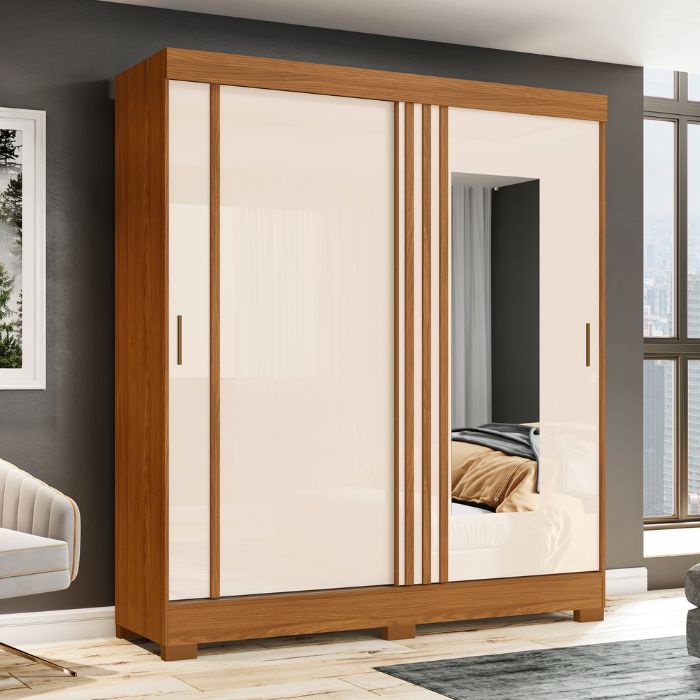 Ropero de 2 Puertas Corredizas con Espejo B353 Briz Nature | Off White | Gris