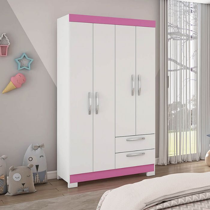 Ropero de 4 Puertas 2 Cajones Notavel NT5005 Blanco | Rosa