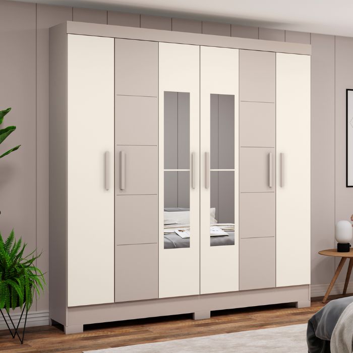 Ropero de 6 Puertas con Espejo B73 Briz Cristal | Off White