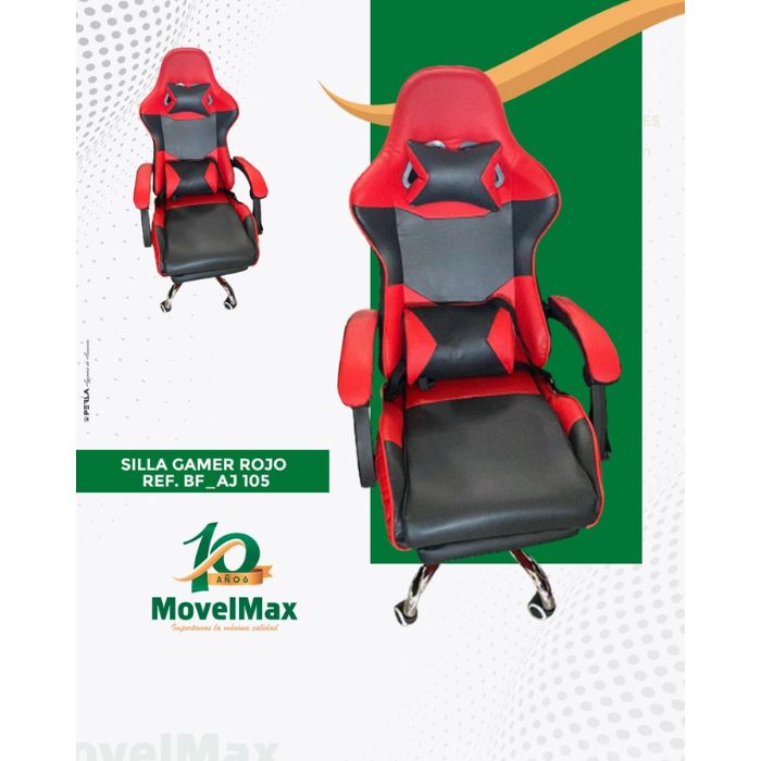 Silla Gamer Simple Rojo máx. 110Kg con Almohadillas