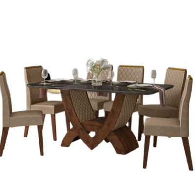 CONJUNTO VENEZA 6 SILLAS NEW MAIA DJ RÚSTICO MALBEC|VIDRIO NEGRO|RÚSTICO MALBEC|PECAN