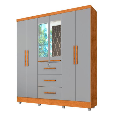 Ropero de 6 Puertas 3 Cajones con Espejo Tokio J&A Nature | Gris