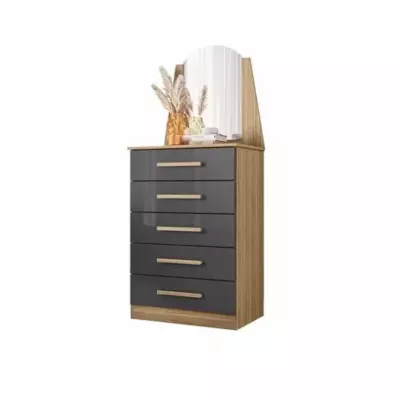 Cómoda Con Espejo 5 Cajones Veneza Nature Titanium