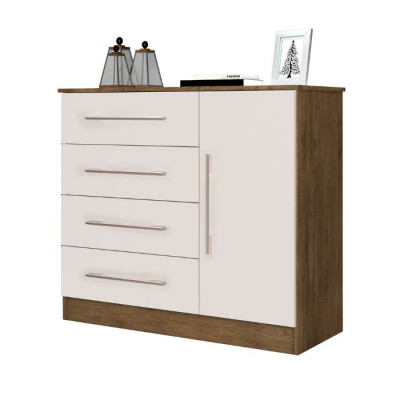 Cómoda Multiuso 1 Puerta 4 Cajones J&A Malibu New Jequitiba | Off White