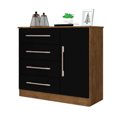 Cómoda Multuso 1 Puerta 4 Cajones J&A Malibu New Jequitiba Negro