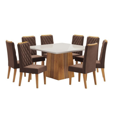 Juego de Comedor Rubi 8 Sillas Mesada vidrio templado MDF/MDP
