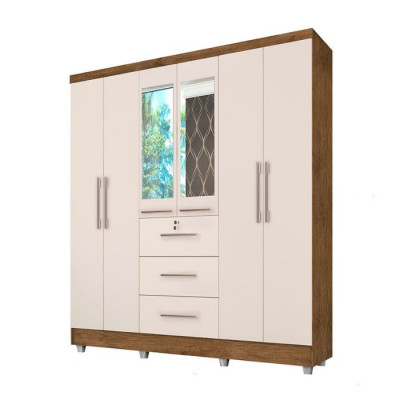 Ropero de 6 Puertas 3 Cajones con Espejo Tokio J&A Jequitiba | Off White