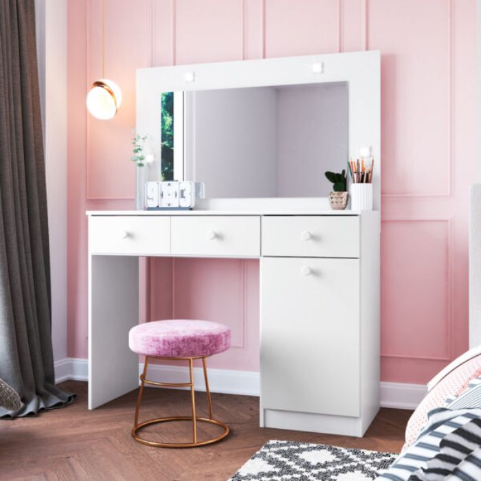 Tocador con Espejo y 3 Cajones Condessa Fiorello Blanco