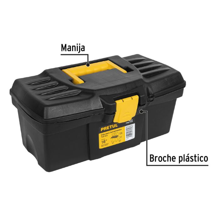 Caja de Herramientas Pretul Plástica 16" (41 cm) Negro